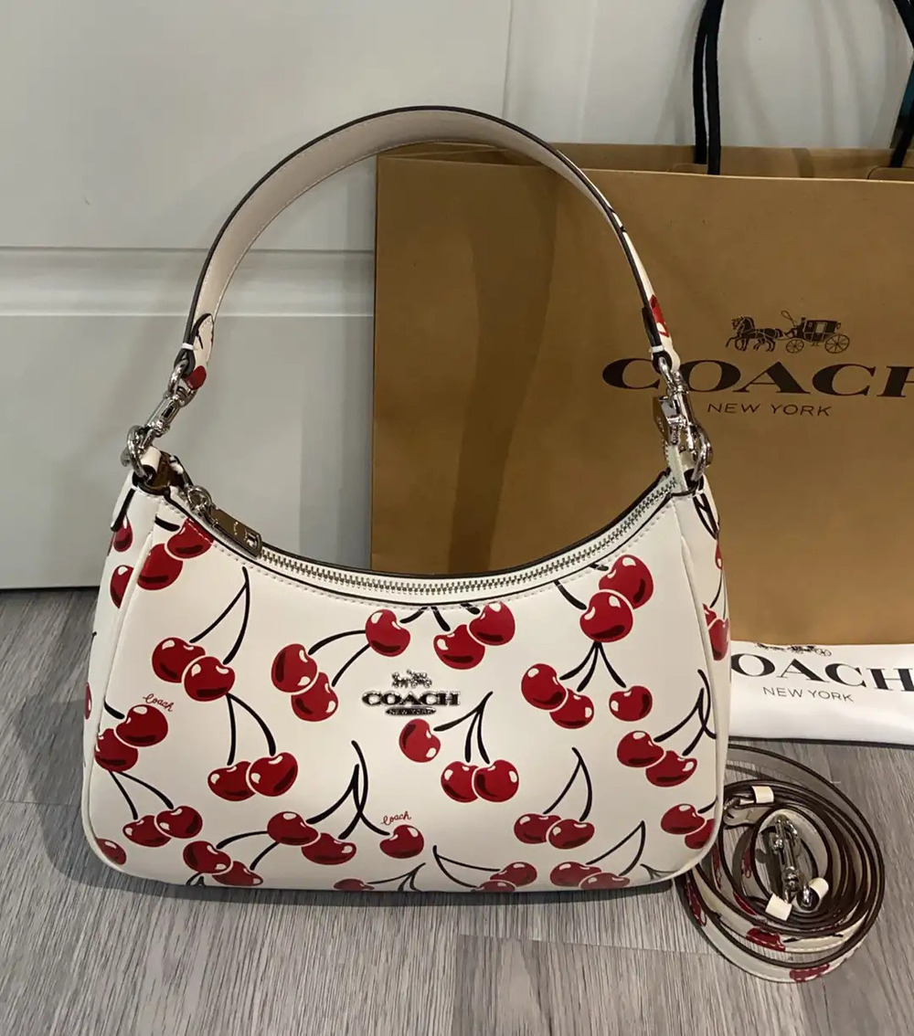 Coach Cherry Pattern Shoulder Bag in Cream and Red